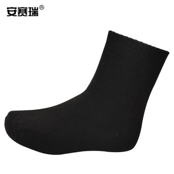 安赛瑞 冬季加厚棉袜 保暖加绒劳保中筒毛圈袜 男士耐磨劳保袜子 劳保工作袜5双装(黑色) 25630