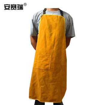 安赛瑞 牛皮电焊工作围裙 牛皮电焊围裙工作衣 电焊阻燃耐磨围裙 黄色三拼围裙 25627