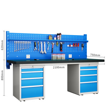 天旦重型工作台TD-T1106车间装配钳工台实验桌2.1米左右四抽单挂板带棚板