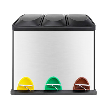 舒蔻（supercloud）分类脚踏不锈钢垃圾桶大号干湿分离厨房脚踩桶酒店商场办公楼方形三分类圾垃桶24L  