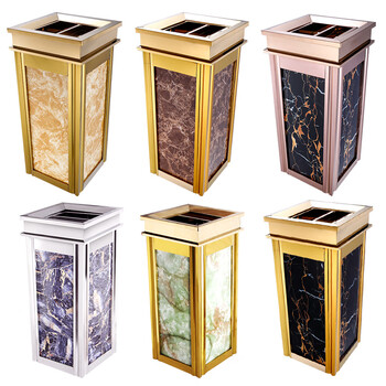 酒店分类大堂垃圾桶 不锈钢大号仿大理石垃圾桶宾馆KTV立式烟灰桶