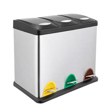 舒蔻（supercloud）分类脚踏不锈钢垃圾桶大号干湿分离厨房脚踩桶酒店商场办公楼方形三分类圾垃桶24L  