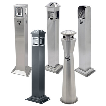兰诗 DB6003 户外烟蒂柱烟灰柱立式烟灰桶不锈钢吸烟室灭烟垃圾桶 111A银色可固定地面