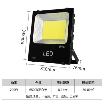龙代（longdai）LED投光灯户外防水泛光灯 高亮COB款 220V 200W 白光
