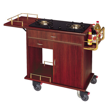 南 C-18 双头煮餐车 红桃木 鲍鱼车多功能酒店大堂移动餐车加热服务车