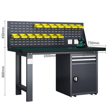 天旦重型工作台TD-T1167流水线操作台检验桌1.8米二抽一门柜带挂板灰色