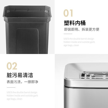 领象 不锈钢烟灰缸酒店大堂垃圾桶立式宾馆带内桶商场桶箱电梯口垃圾桶吸灰桶烟灰柱灭烟桶 三桶长方形 银色