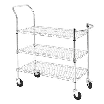 川井（WELLAND）定制手推车 车间仓储物流车 三层线网小拖车 物料转运车 理货车 拣料车 75*60*110cm