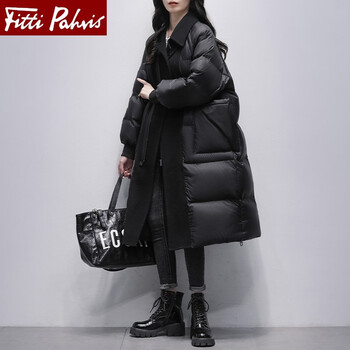 羽绒服女2021秋冬季新款中长款韩版时尚拼接宽松直筒加厚外套黑色l135