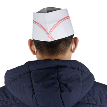 大杨397一次性无纺布工作帽 100顶 10*29cm 企业饭堂厨师帽船帽 防尘工作帽 红线白色