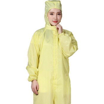 者也 连体连帽防静电服 实验室电子厂食品洁净防尘劳保工作衣 蓝色L码