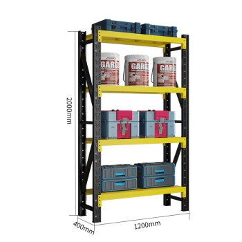 建功立业轻型货架GY5227车间置物架收纳架1200*400*2000mm承重120kg/层黑黄色