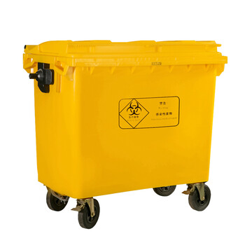 益美得 塑料环卫垃圾车户外手推移动垃圾桶大号清运车 660L无脚踏黄色