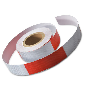 百舸 反光警示胶带 安全定位反光贴膜双色斑马斜纹反光条 汽车库反光防撞地贴 红白宽5cm*33米