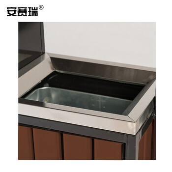 安赛瑞 钢木户外垃圾桶 大号室外不锈钢分类市政环卫垃圾桶 公共垃圾桶双桶27039
