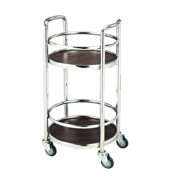 南 C-88 圆形酒水车 镜钢 大堂茶水饮料车 酒店餐车推车置物架 移动甜品车送餐车