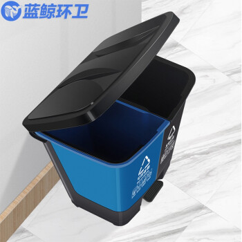 蓝鲸环卫 80L新国标加厚款蓝+红 分类双桶垃圾桶公共场合三商用干湿双色二合一脚踏LJHW-1001