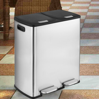 科力邦（Kelibang）不锈钢垃圾桶 脚踏方桶大号环保分类垃圾桶双分类带盖商场酒店户外可回收垃圾箱 60L KB1080
