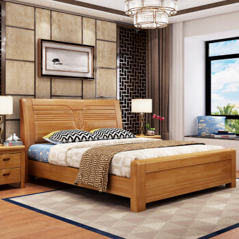 520实木床橡胶木现代简约床2米大床15m18米双人床原木床高箱储物床