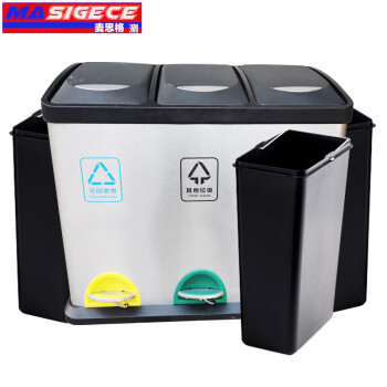 麦思格测（MASIGECE）MAX-SN352A 脚踏垃圾桶 室内果皮箱 430不锈钢 带盖静音 塑料内桶 24L 个【环保分类】