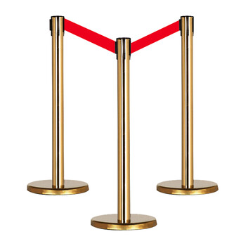 谋福CNMF193隔离护栏 隔离带栏杆 加厚警戒线 伸缩带排队银行警戒带安全隔离护柱【3米钛金色(加厚底座)】