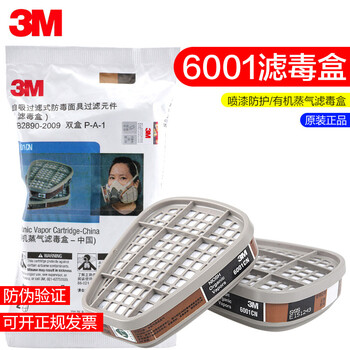3M 6001CN滤毒盒 过滤盒喷漆滤盒防毒 配6200/6800面具使用 2个/包