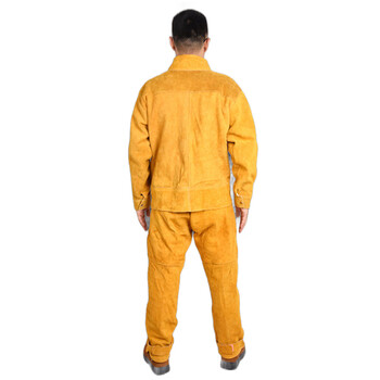 鸣固 牛皮电焊工作服焊工防烫耐高温防护服黄色单层全皮上衣+裤子送长款牛皮手套XXXL