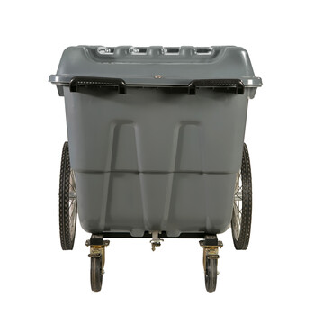 益美得 手推垃圾清运车户外环卫大号垃圾桶工地带轮带盖街道物业保洁垃圾车 深灰色400L