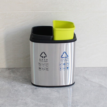 迪恩斯（DEANS）不锈钢分类垃圾桶无盖直投方桶干湿分离办公室厨房客厅商用10升 