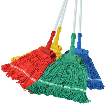 益美得 铝杆四色分类棉线蜡拖商用办公吸水拖把地拖墩布棉纱拖把 夹齿款绿色