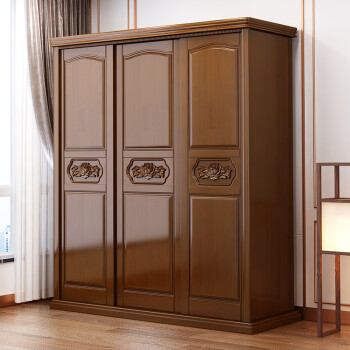 斯格菲诺中式实木衣柜组合橡木推拉移门木质现代简约卧室小户型家用大