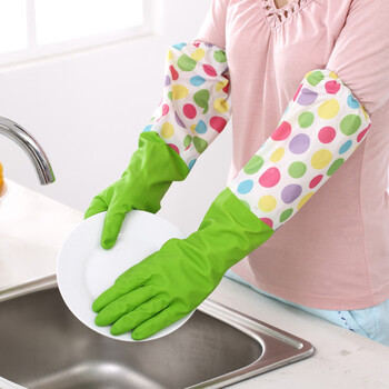 兰诗（LAUTEE）PA1056 长款带绒胶手套 颜色随机