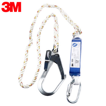 3M 1390399单钩减震缓冲连接绳配50MM大挂钩 安全绳\坠落悬挂 Φ12mm×2m 三股腈纶 1条