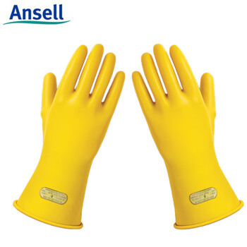 ANSELL安思尔 51-283 乳胶绝缘手套 卷边袖口 电工电路检修 黄色 8码 1双