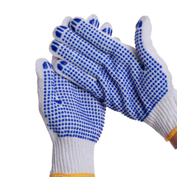 鲁坤 LK-03 线手套 点胶手套手掌处带橡胶小点劳保手套点塑带胶耐磨工地
