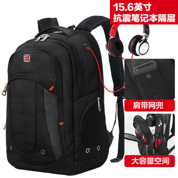SWISSGEAR双肩包书包 防水面料商务休闲双肩背包笔记本电脑包15.6英寸 SA-9360III黑色