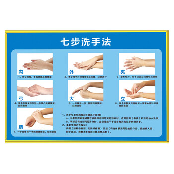 海斯迪克 HK-681 诊所洗手标识牌 七步洗手法墙贴 医院病毒宣传海报标示标识 经典款一20×30cm