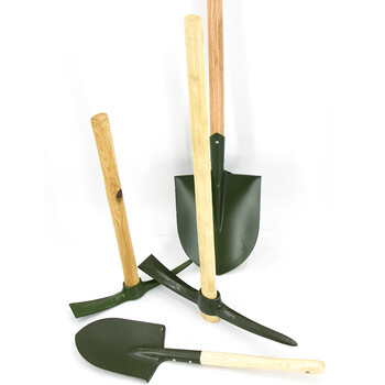 冰禹 BY-3481 工业清洁木柄铁锹铁镐 农用作业铲土锹铁锹铁镐 120CM军绿色大锹