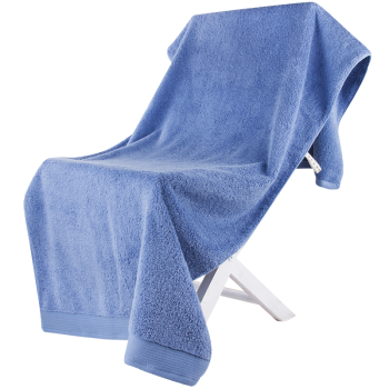 三利 A类加厚长绒棉缎边大浴巾 70×150cm 纯棉吸水 柔软舒适 带挂绳 婴儿可用 钢蓝色