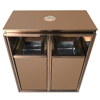 兰诗（LAUTEE）DB6054 不锈钢垃圾桶烟灰桶垃圾回收箱加厚果皮箱 浅灰色双桶禁烟