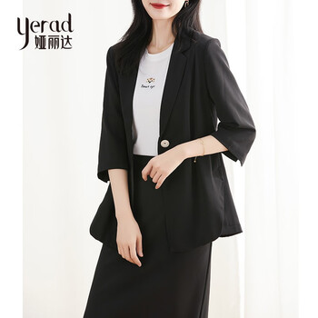 娅丽达黑色西装外套女七分袖2022夏季新款小众设计感休闲西服 黑色(a0