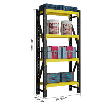 建功立业轻型货架GY5225仓储货架置物架1000*400*2000mm承重120kg/层黑黄色