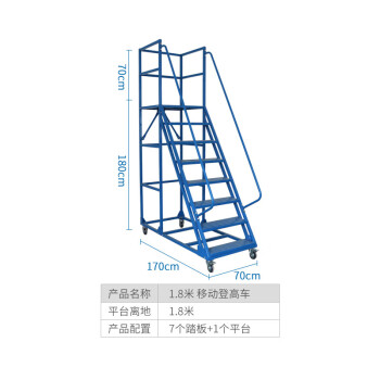 鸣固  登高梯平台梯工业移动梯子仓库超市库房带轮登高取货货架梯平台离地 1.8米