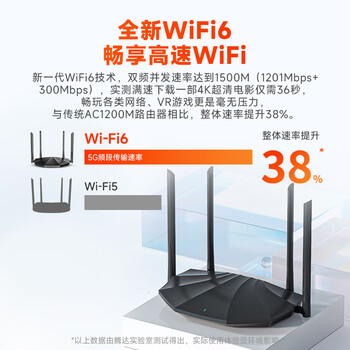 Tenda腾达 AX2 AX1500 WiFi6千兆无线路由器 5G双频 智能家用穿墙高速路由 IPv6 配千兆网线