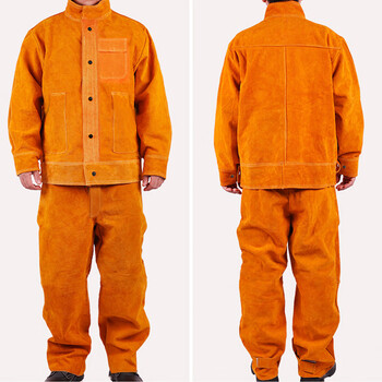 者也（ZYE）加厚反绒牛皮电焊服套装阻燃隔热耐磨作业防护服 橘色2XL 