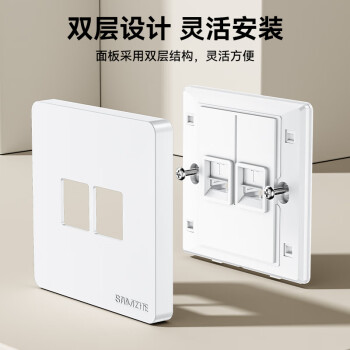 山泽（SAMZHE）电脑插座网线口网络面板 适用电话信息模块 通用超五/六/七类模块加厚86型面板 双口WAN-02