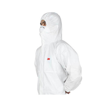 3M4545劳保服带帽连体防护服透气弹性收口防核辐射颗粒可定制白色XL码10件装