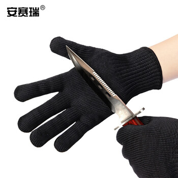 安赛瑞 防割手套 黑色均码 抗划伤保安手套 安全防割手套 战术手套 安保执勤防刀割手套 12686