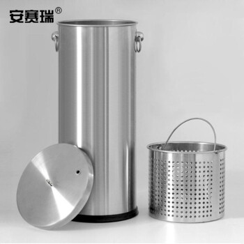 安赛瑞 不锈钢茶渣桶 大容量茶水桶排水桶 带盖加厚茶渣过滤垃圾筒 砂钢 20L 26744