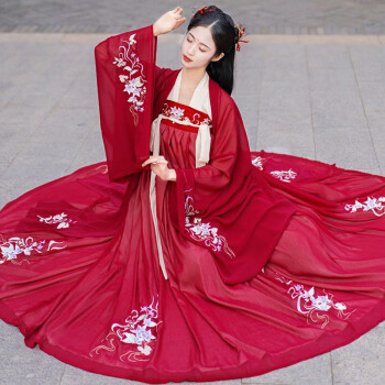 潮无界古装汉服女装齐胸襦裙对襟传统刺绣重工大摆学生表演服 凤倾羽